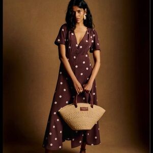 Sezane Brown Polka Dot Midi Dress